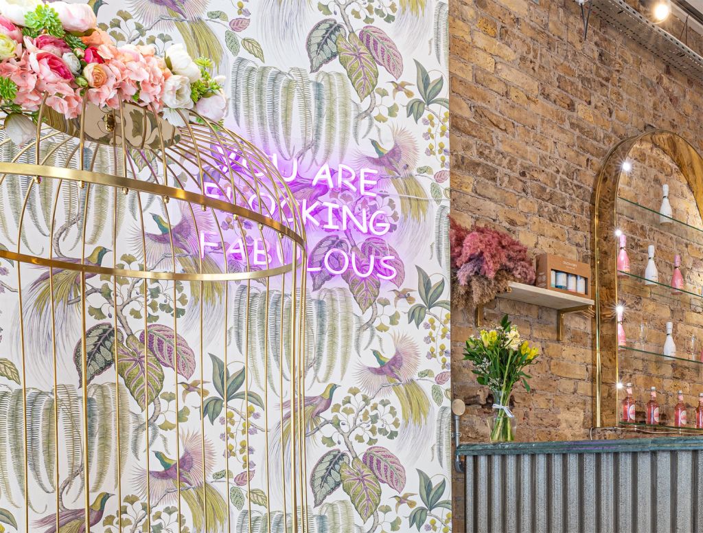 Neon 'You are Looking Fabulous' sign in Duck & Dry Mayfair