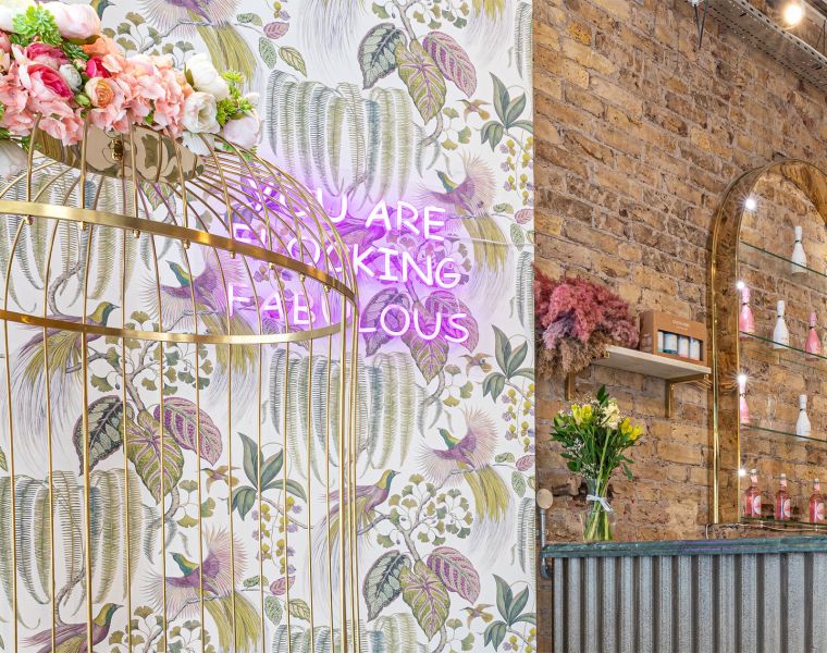 Neon 'You are Looking Fabulous' sign in Duck & Dry Mayfair