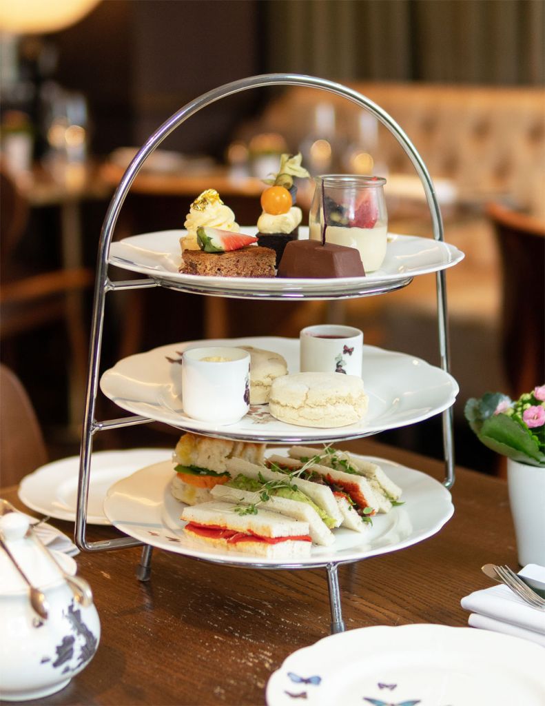 A side view of the afternoon tea food trays