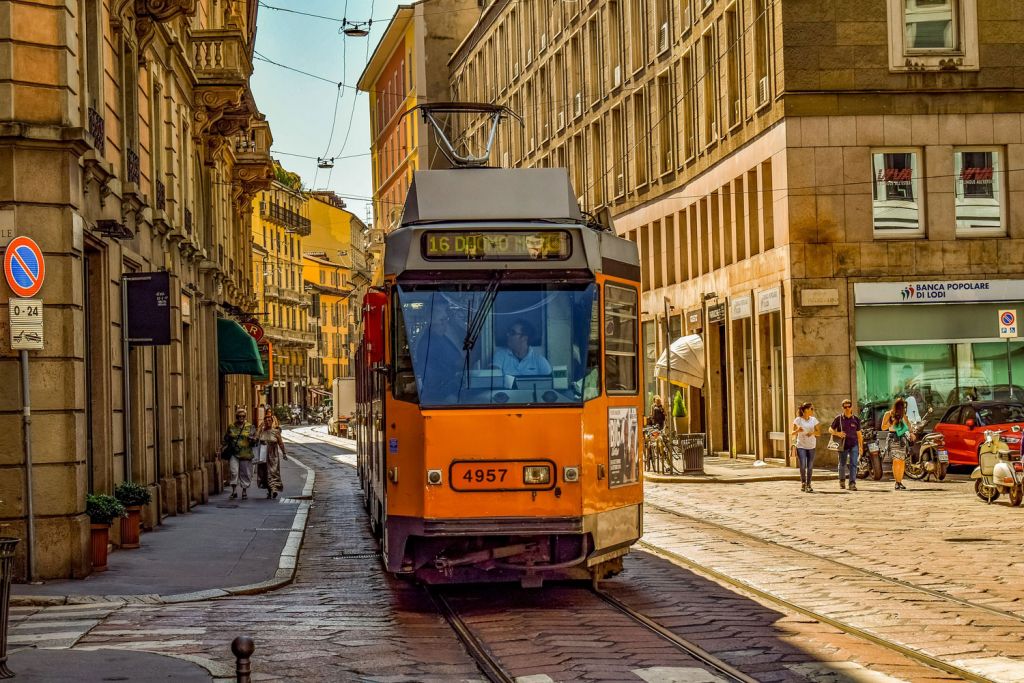 Tram running in Milan, Italy