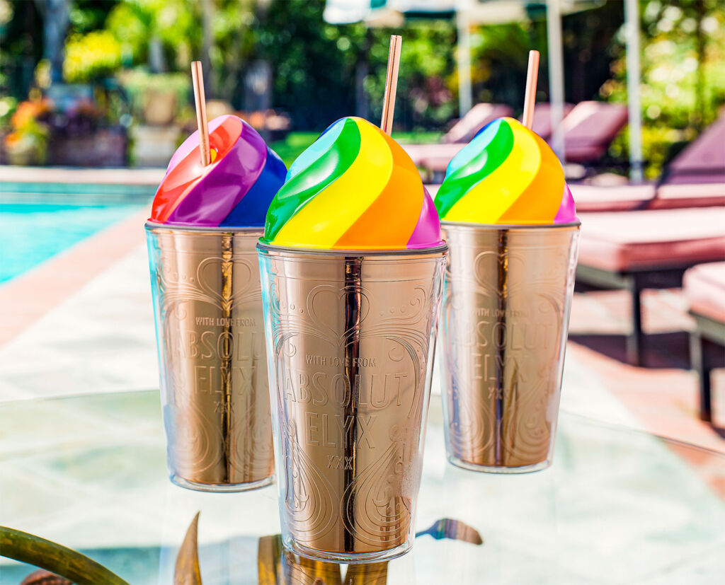 Sunshine Calling Rainbow Drinking Cups by the pool