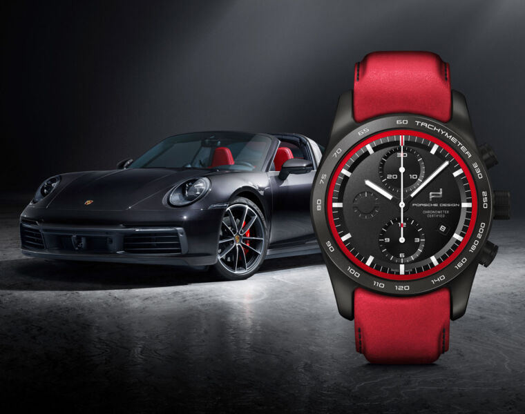 Porsche 911 with Red Porsche Design Chronograph Watch