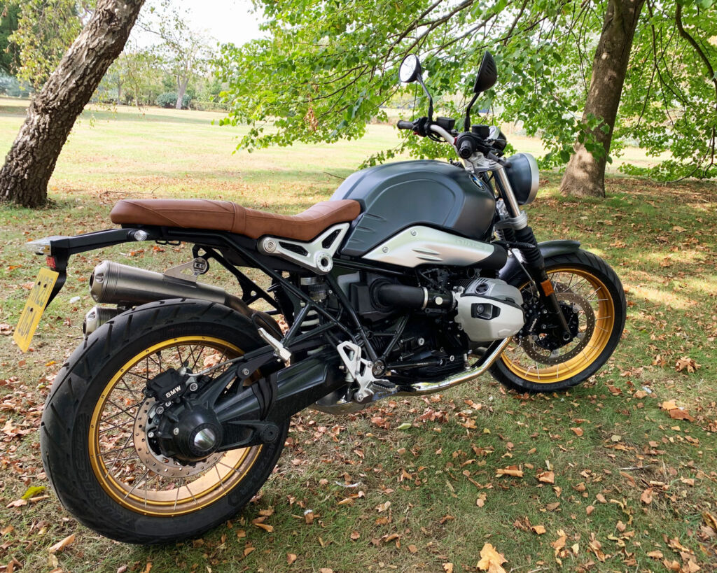 The BMW R nineT Scrambler viewed from the side