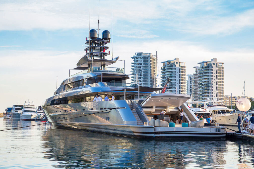 A superyacht moored at the Singapore Yacht Show