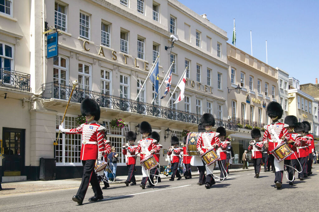 The Queen's Guard marching through Windsor