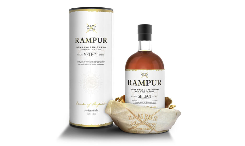 A bottle of Rampur Select with its case