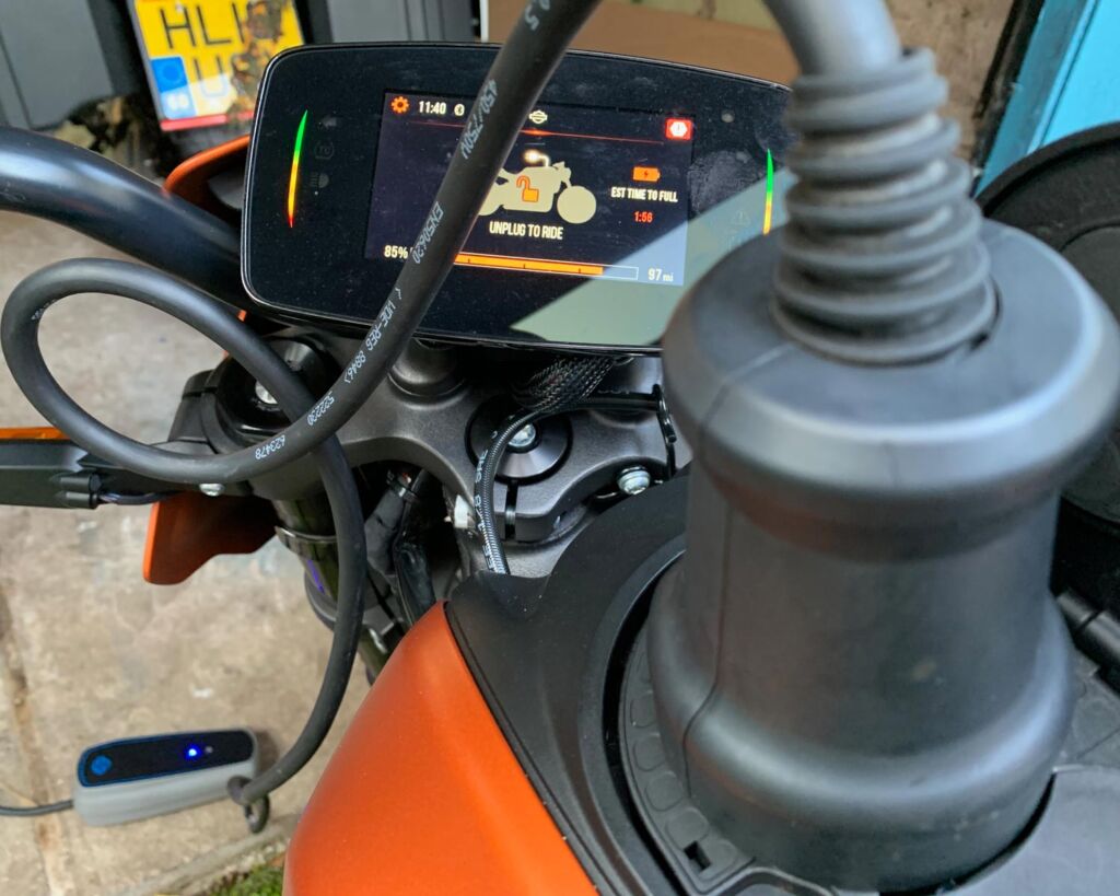 Charging this motorcycle is a simple process as can be seen in this picture