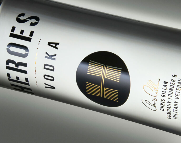 A closeup of the Heroes Vodka Bottle with Chris Gillans signature on it