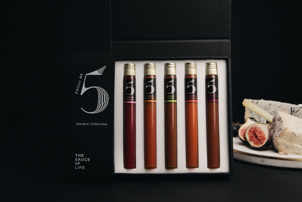 The gift set box hold each of the sauce vials securely in place