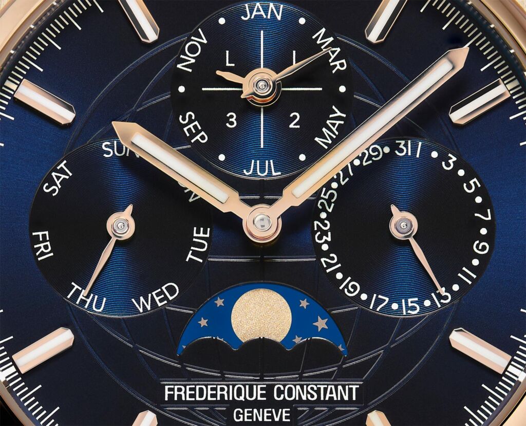 A close up view of the Highlife Perpetual Calendar's dial