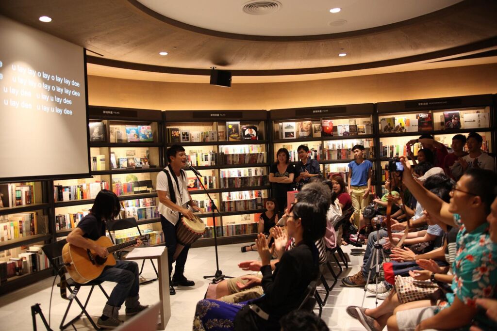 Singers performing in one of the stores