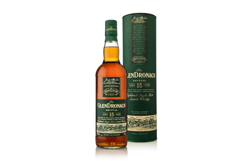 A bottle of The GlenDronach 15 Years Old Revival