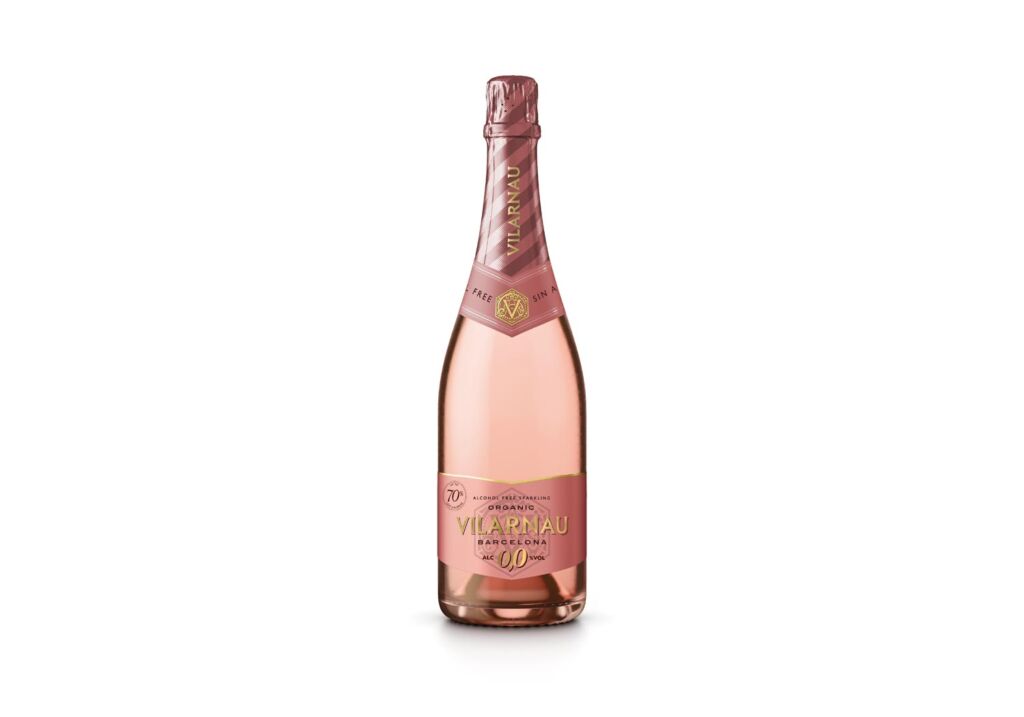A bottle of Vilarnau Organic Alcohol-Free Sparkling Rosé NV