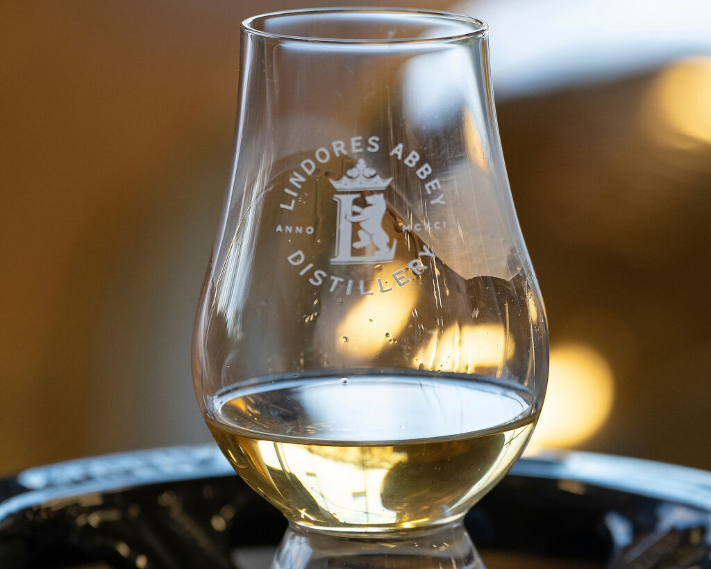 A glass of Lindores Single Malt Scotch