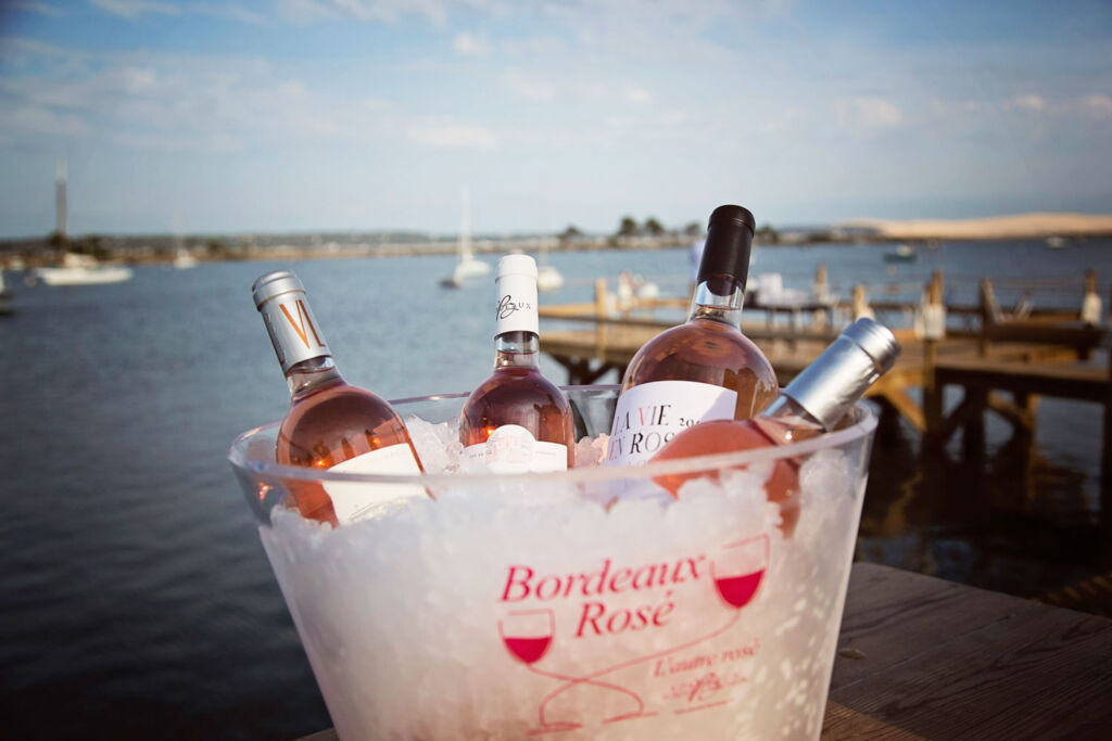 An ice bucket with rosé Bordeaux wine. Photo taken by M Anglada.