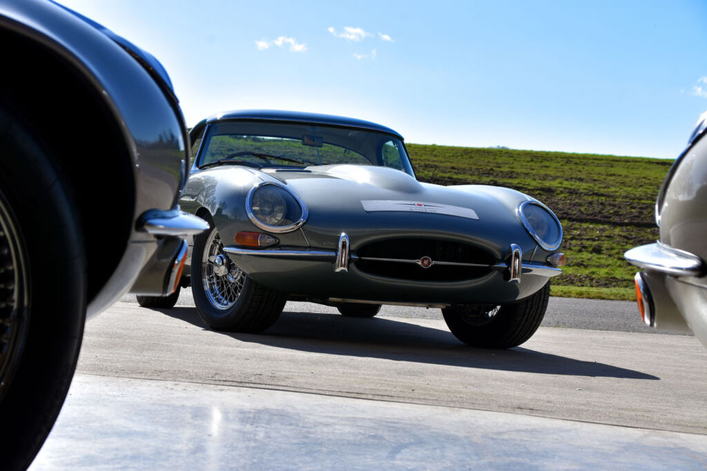 Collection of restored E-type Jaguar cars