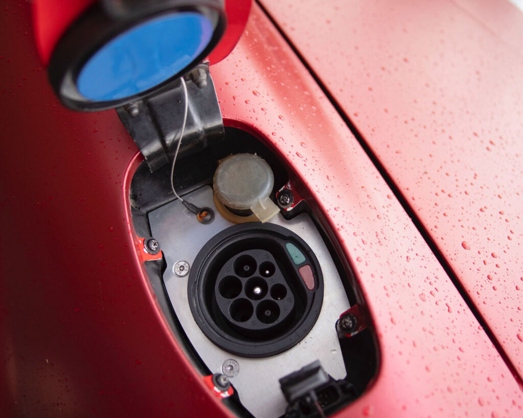 Electric charging socket inside a classic Porsce 911