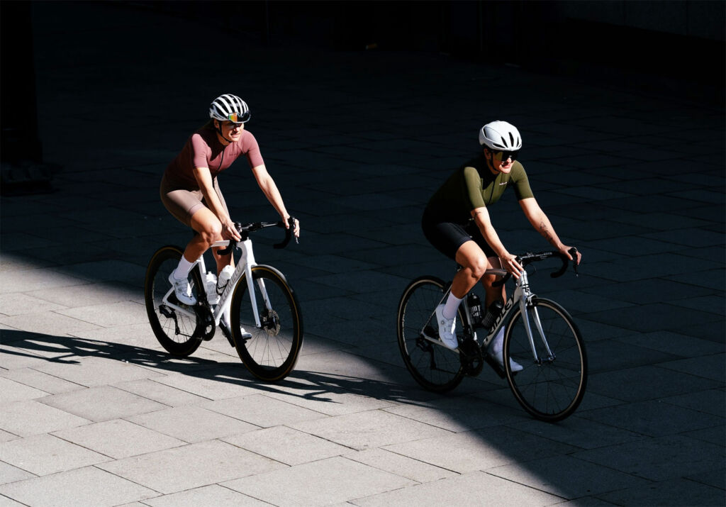 Sandra Waschnewski cycling with a friend