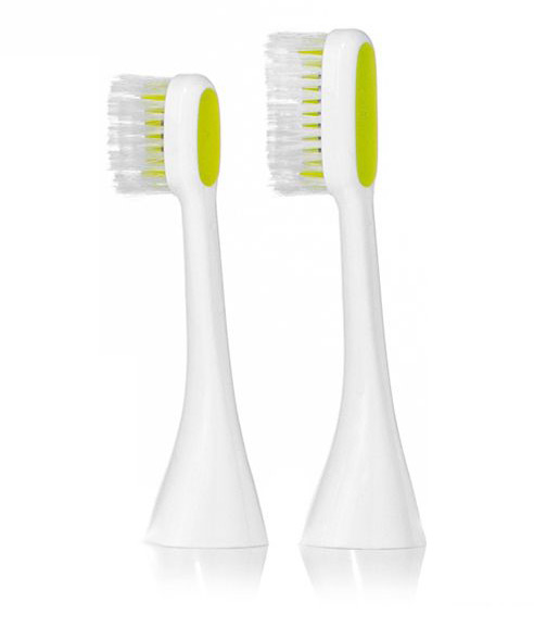 The large and small brush heads that come with the ToothWave electric toothbrush