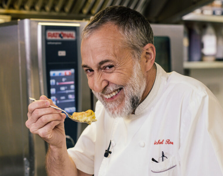Michel Roux Jr sampling some of his cooking