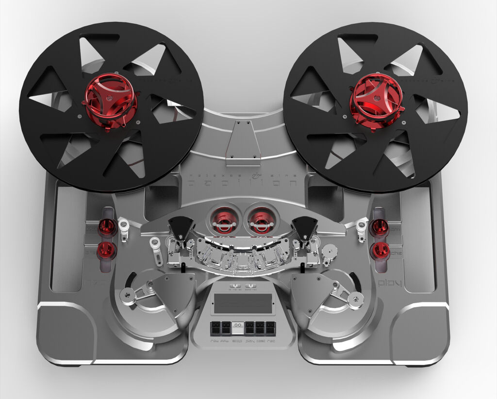 A top view of the Metaxas & Sins reel to reel showing the cassettes