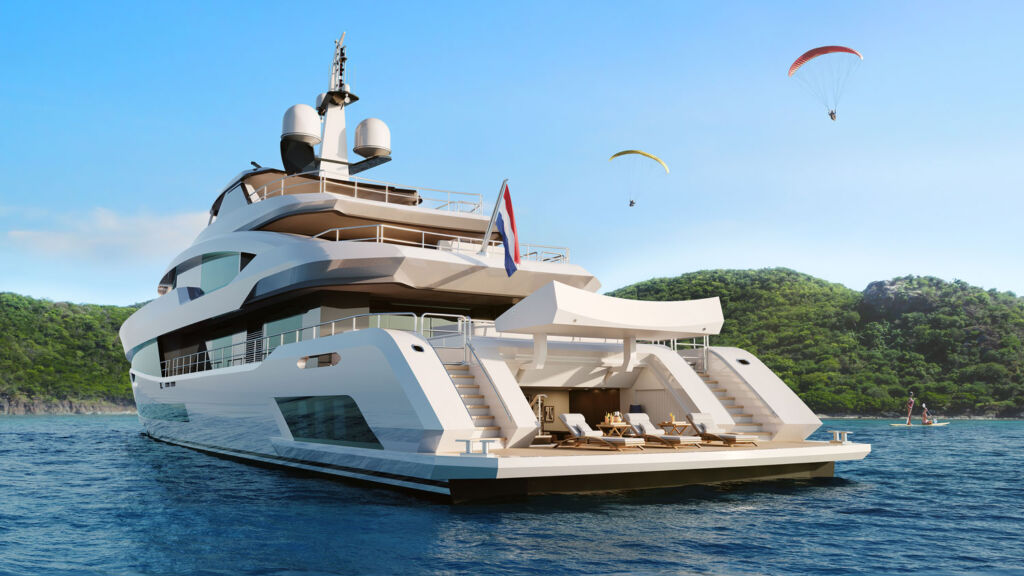It's Smooth Sailing So Far For Heesen Yachts' Project Akira 15 The rear of the yacht showing the beach club with easy access platform for entering the water
