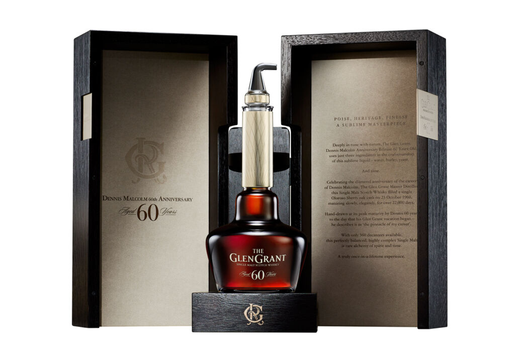 The Glen Grant Dennis Malcolm 60th Anniversary Edition with its open box