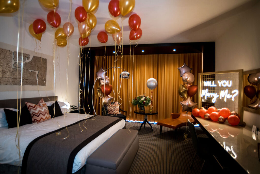 A surprise marriage proposal set up on one of the bedroom suites