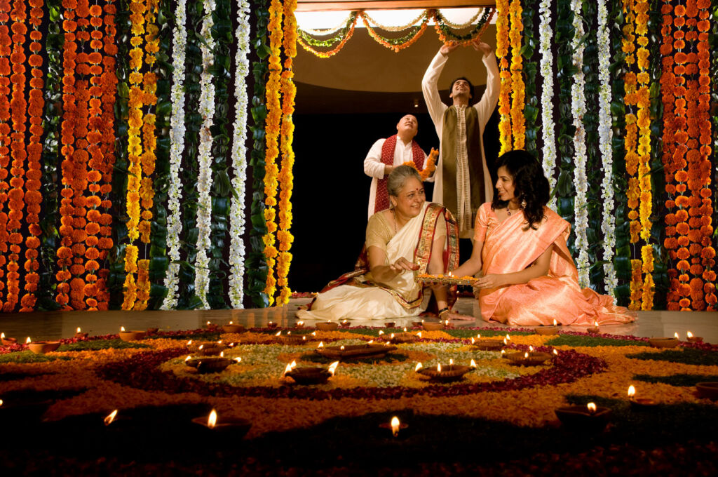 An Indian family celebrating Diwali