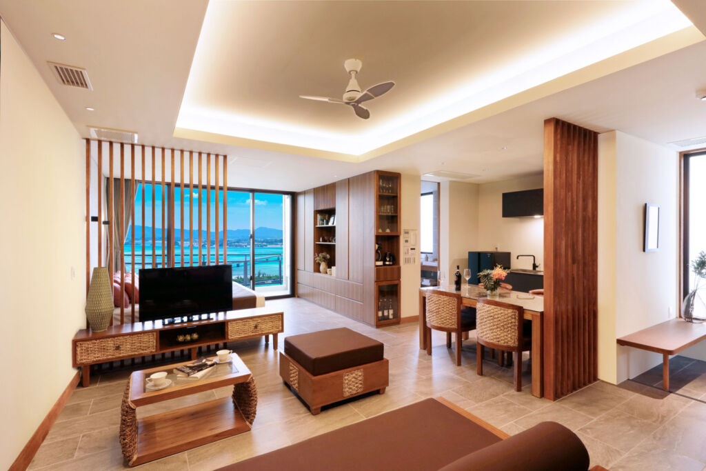 A look inside one of the rooms at the Away Okinawa Kouri Island Resort