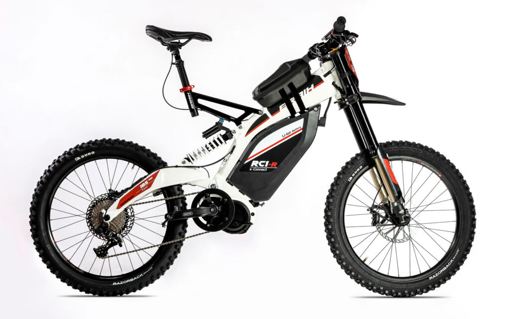 A side view of the sporty looking RC1-R 250 e-bike