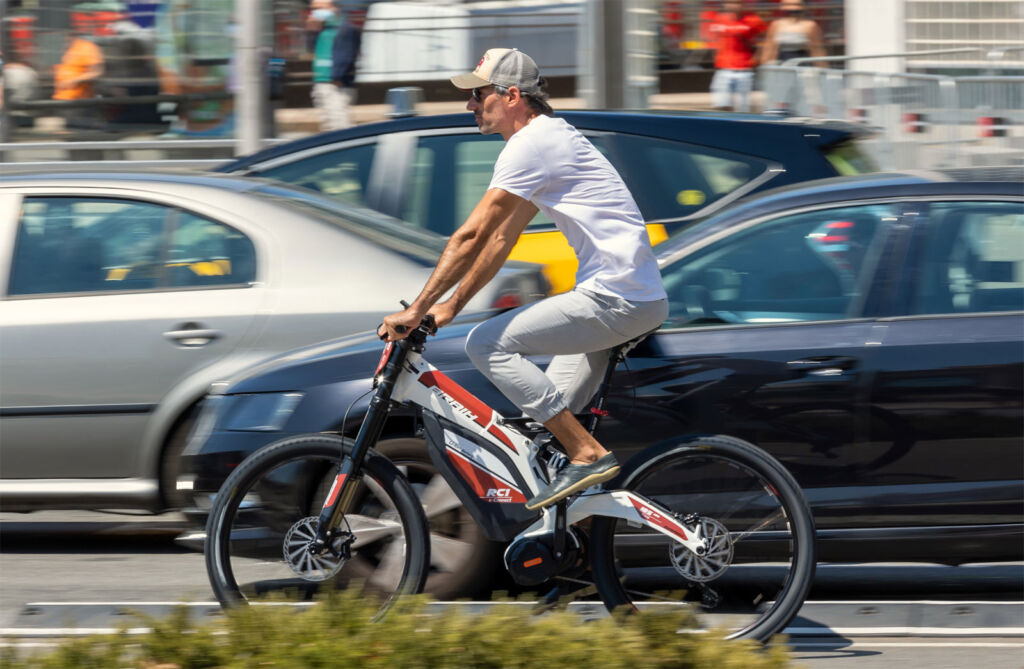 A man commuting on one of the new e-bikes