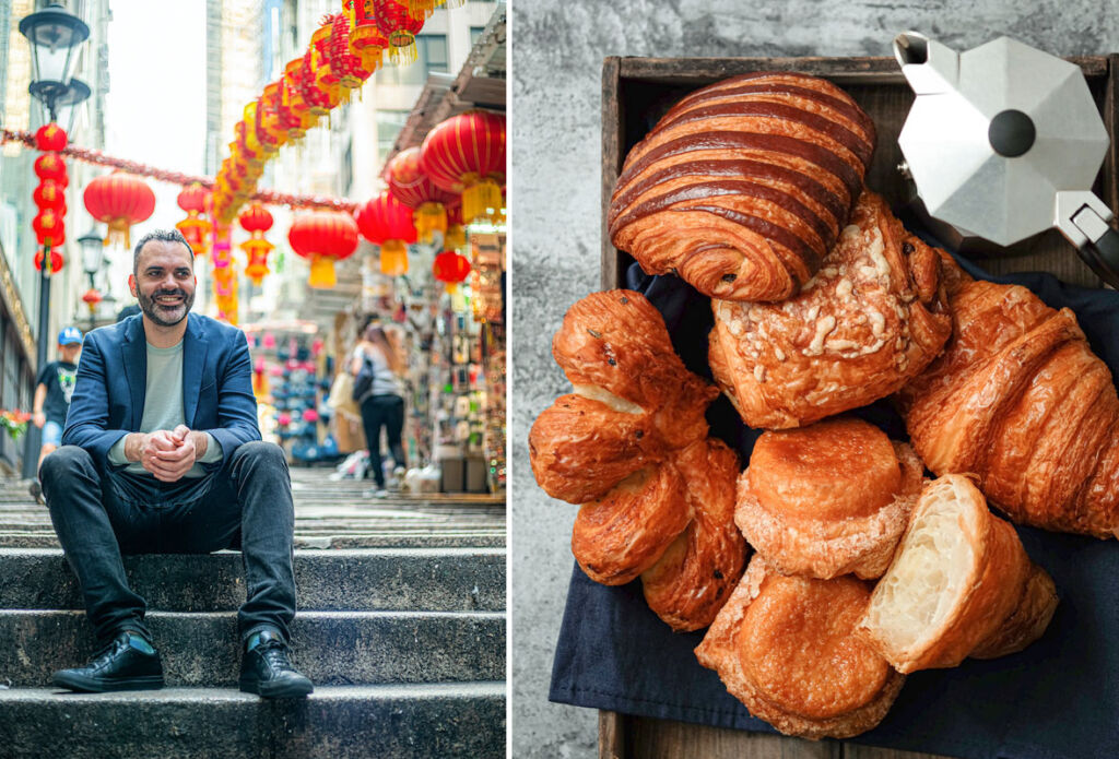 Image showing Chef Dominique Ansel sat on some steps in a Hong Hong street