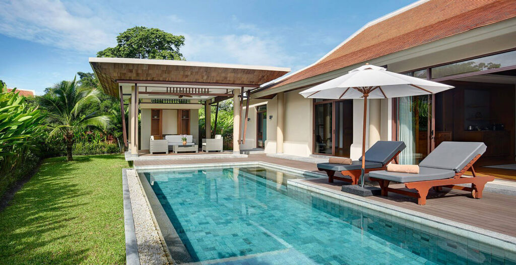 Outside one of the luxurious Grand Deluxe villas with its enticing swimming pool