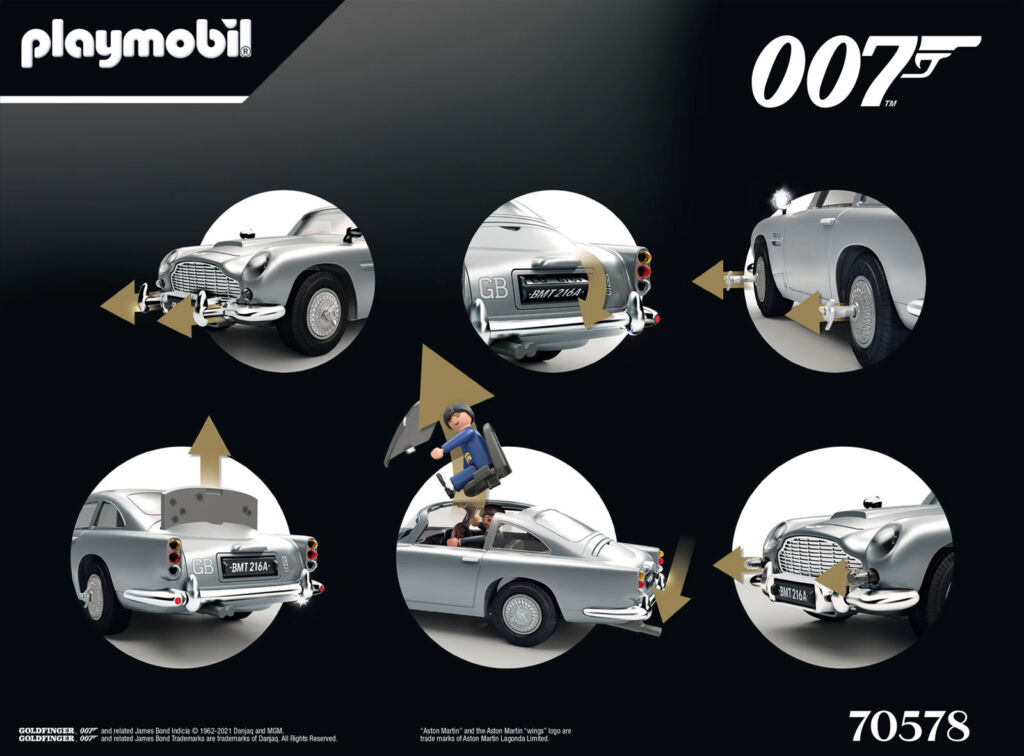 An image showing some of the moving parts on the silver Playmobil DB5