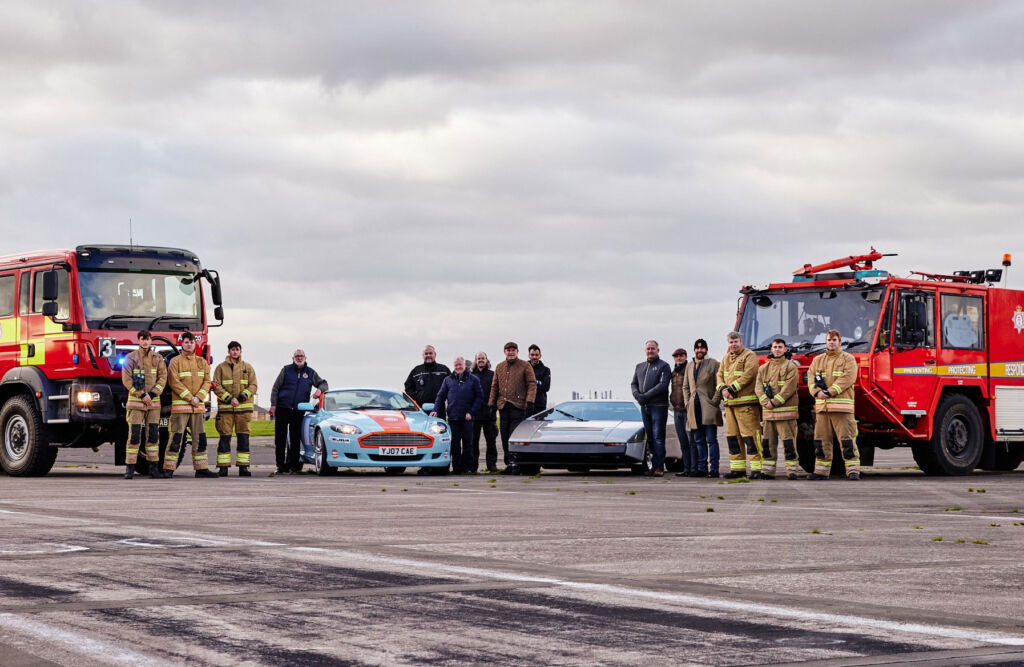 The car with the Royal Navy firefighters and the chase car