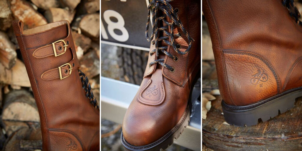 Three images showing the detailing on the Osprey Boots