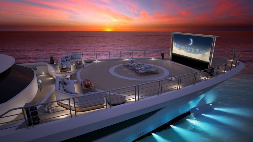 The open air cinema on the deck of the superyacht