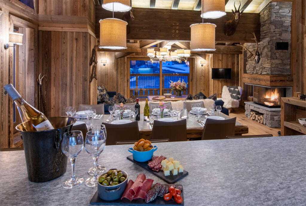 A look inside one of the luxury chalets, complete with champagne and nibbles waiting for the guests