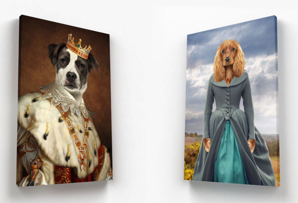 Two different dog portraits on canvas