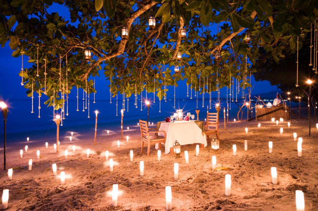 The private dining experience on the beach at the Sarojin