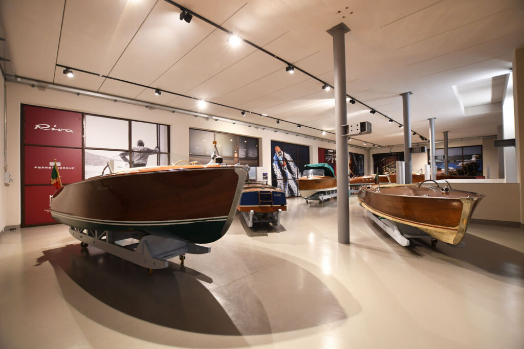 Inside the Riva Yachts permanent exhibition at the Lake Como International Museum of Vintage Boats