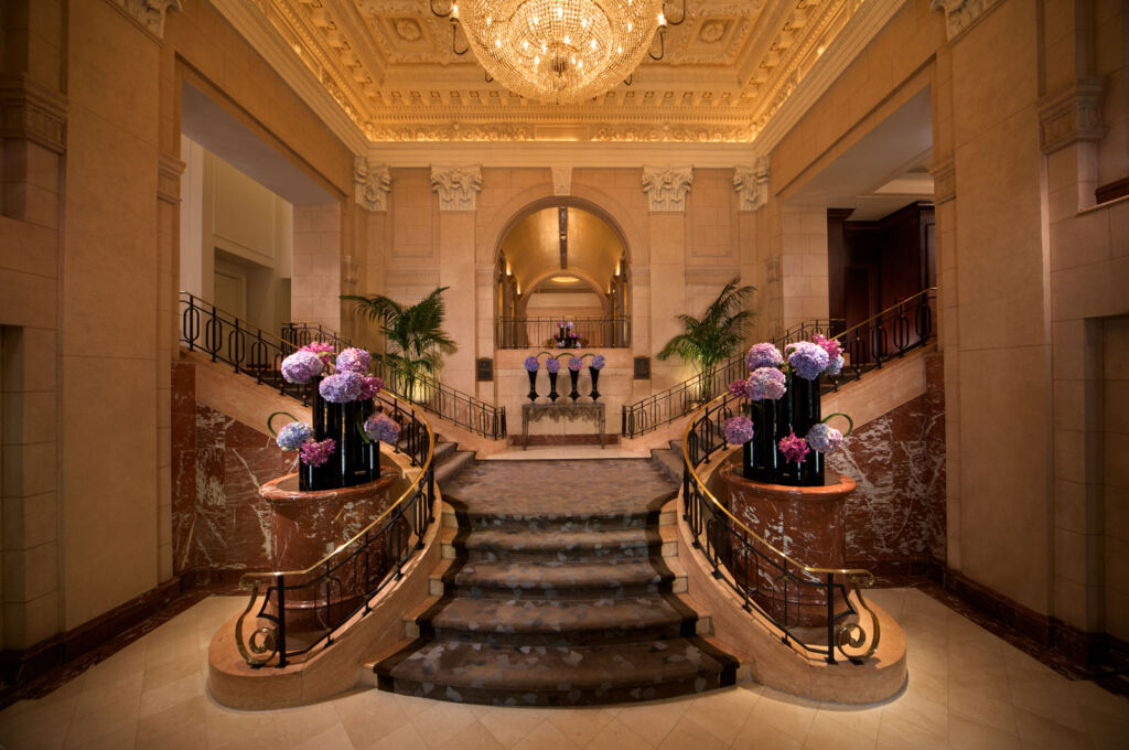The spectacular lobby at the Peninsula New York