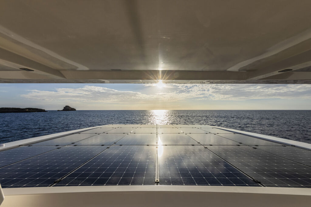 Some of the 42 solar panels installed on the boat