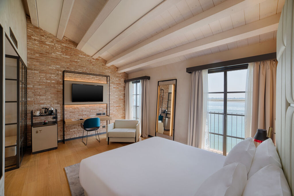Inside another of the hotel's luxury bedroom suites with great views of the lagoon