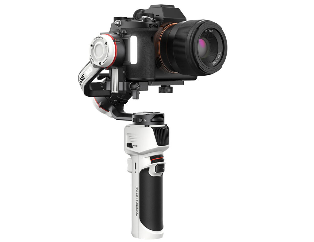 A three quarter view of the gimbal showing its compact size