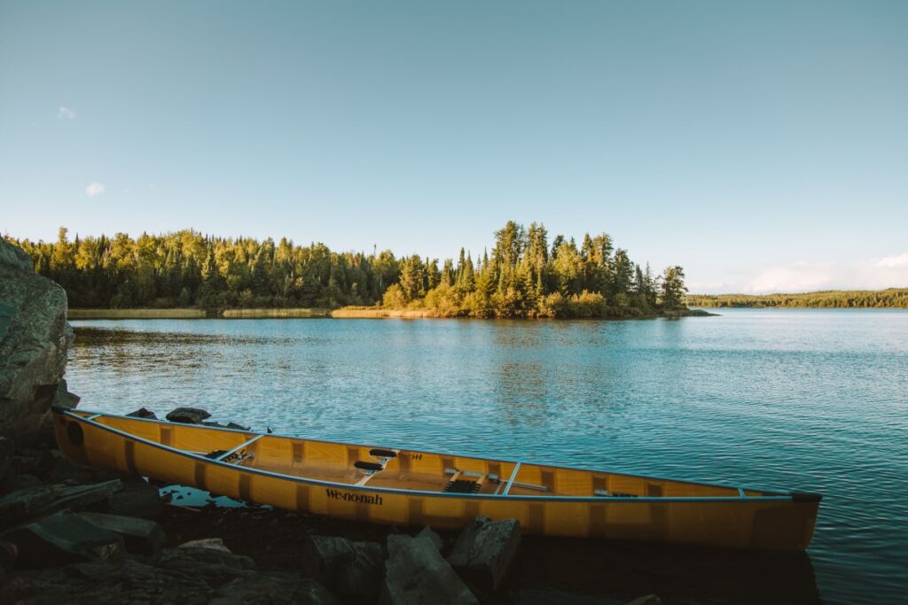 A canoe moored at Boundary Waters