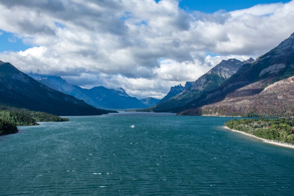 Looking over one of the lakes in the Waterton-Glacier International Peace Park