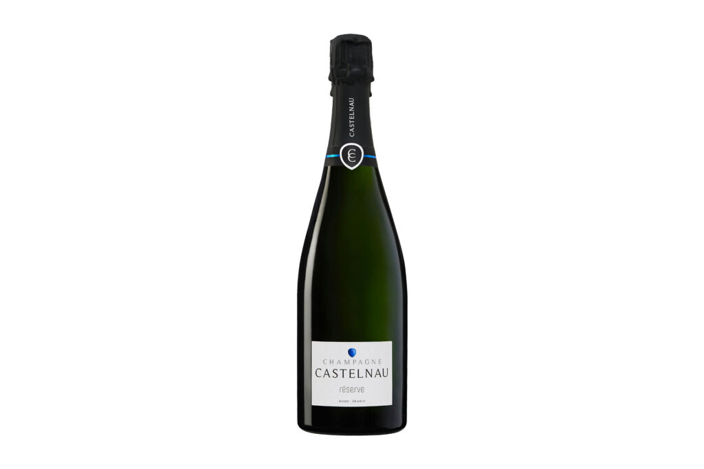 A bottle of Champagne Castelnau Brut Reserve on a white background