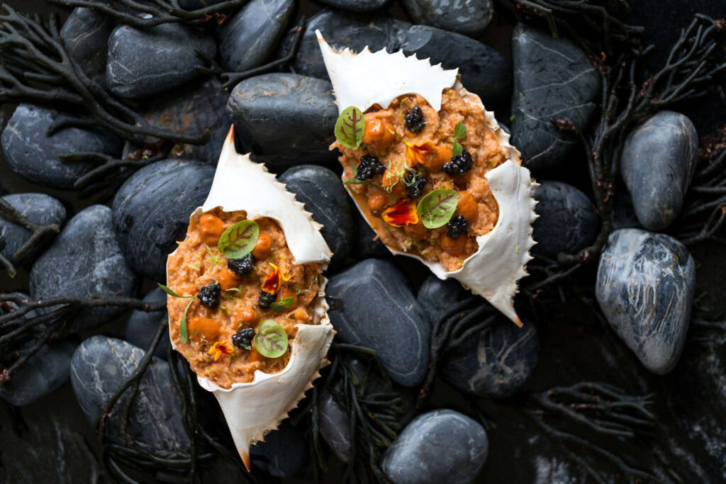 Crab dishes presented in the shells